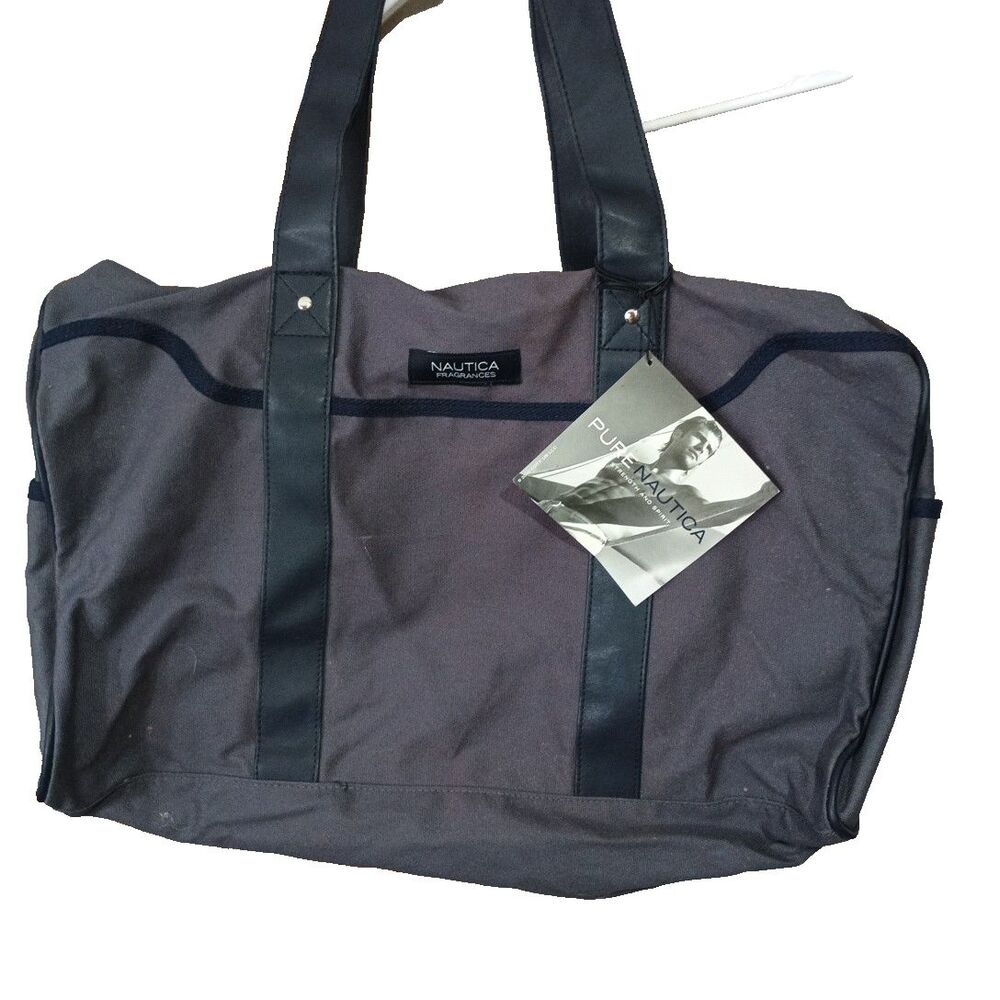 Nautica Fragrances Duffle Bag Travel Gym Tote Gray Canvas Weekender NWT